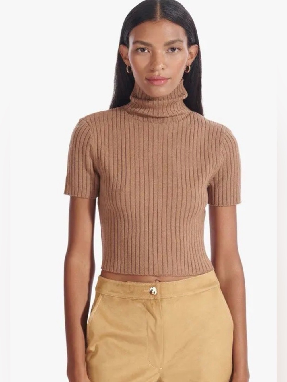 Staud. Lilou Ribbed Knit Sweater. Brown. Size medium.